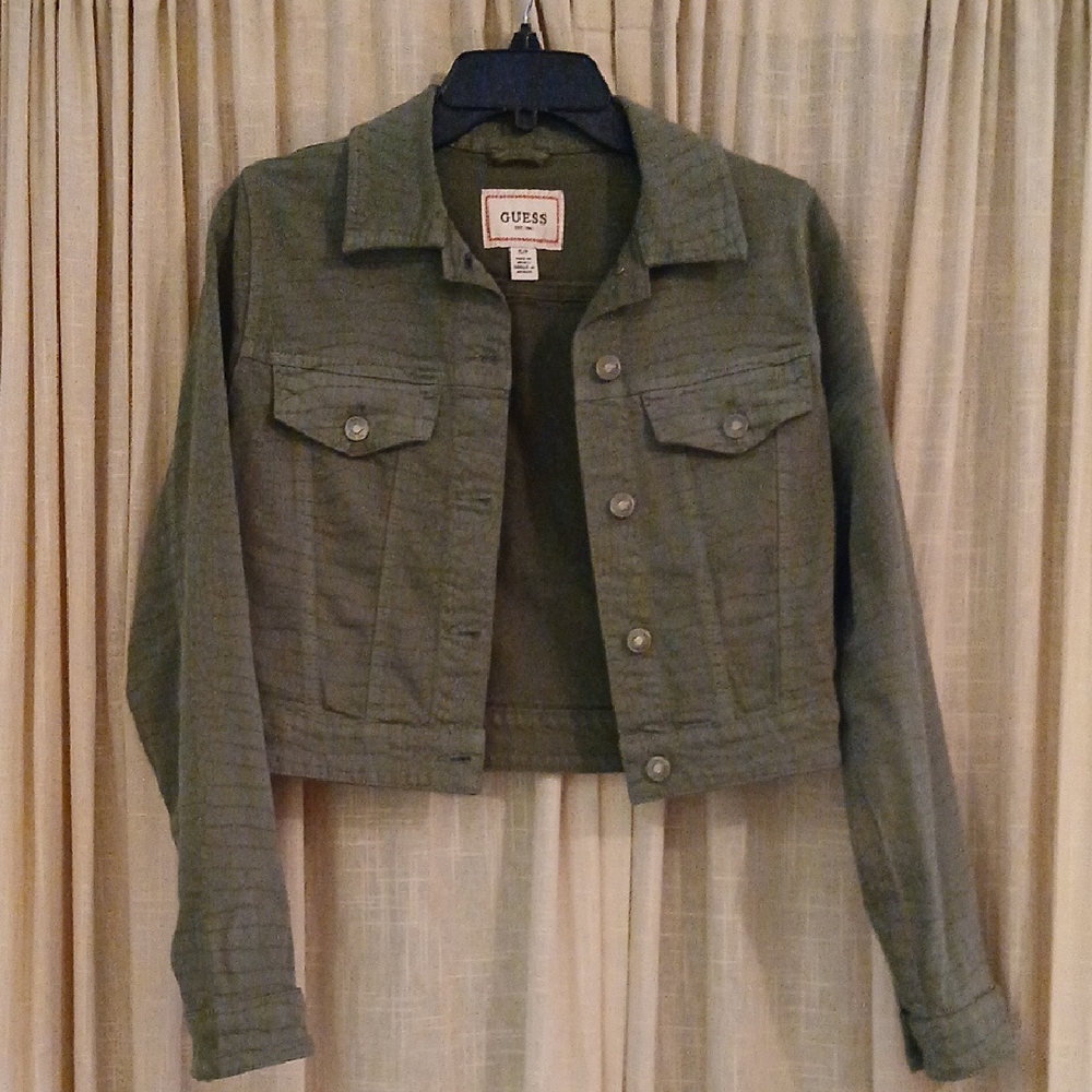 GUESS Women's Green Cropped Reptile Snake Jacket S